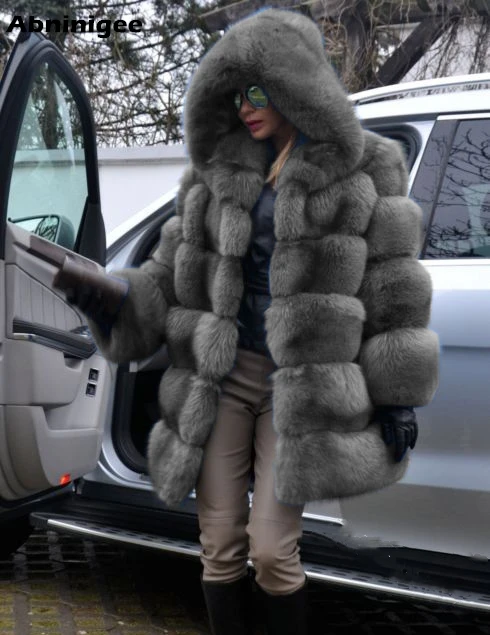 Women's Faux Fur Coat Jacket Winter Cozy Open Front Hooded Thicken Coat Solid Color Long Sleeve Warm Outwear Overcoat