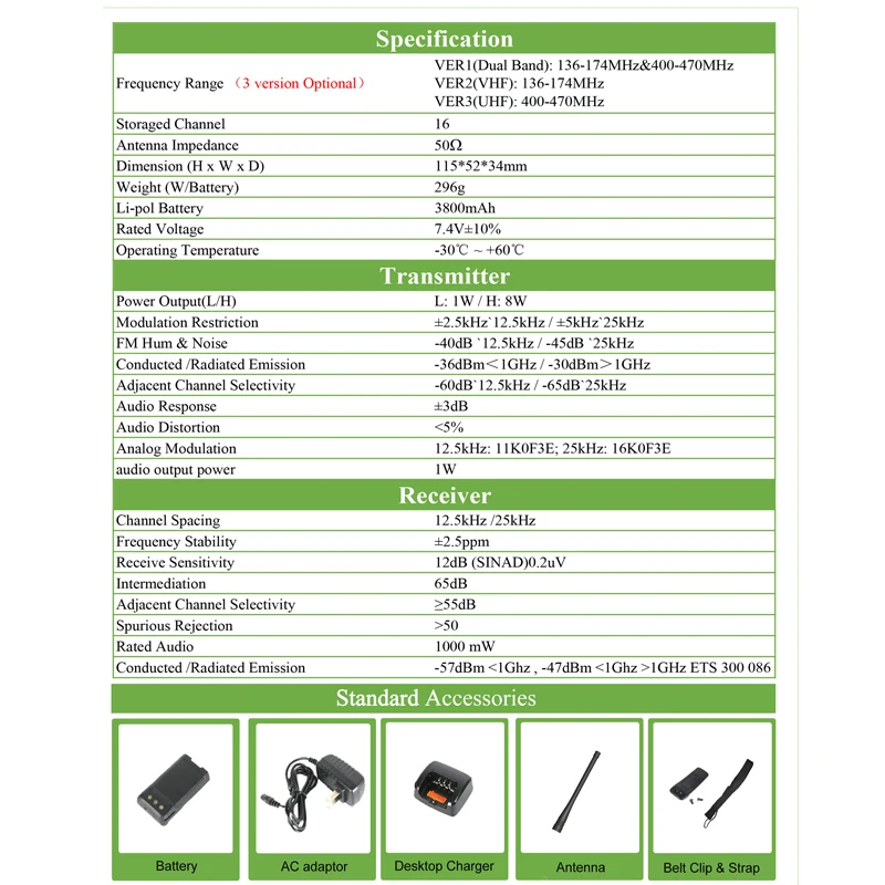 ANYSECU W360 IP68 Water-proof 8W Two Way Radio VHF136-174MHz or UHF 400-520MHz Walkie Talkie for Fire Rescue Civil defense users