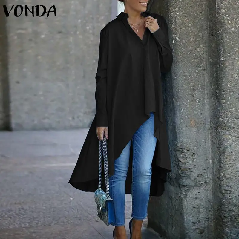 

Women Loose Long Blouse VONDA Ladies Irregular Hem Office Shirts 2022 Autumn Long Sleeve Button Up Bohemian Blusas Oversized