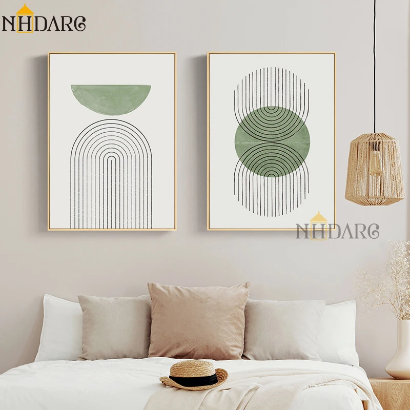 Постер на холсте NHDARC с зеленой линией абстрактная живопись настенные картины