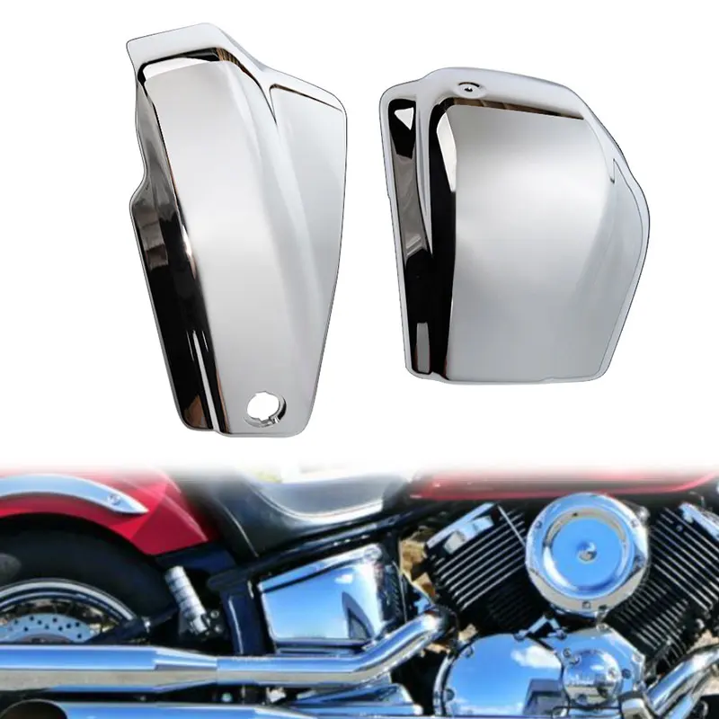 Фото Боковой обтекатель для мотоцикла с хромированной батареей для Yamaha Dragstar Vstar XVS1100 Классический Пользовательский 1999-2011 левый и правый защитный... №1