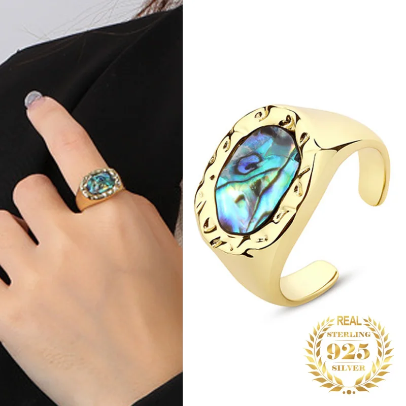 

Fashion Texture Adjustable 925 Sterling Silver Wedding Statement Shell Luxury Ring for Women Summer Beach Fine Jewelry Party