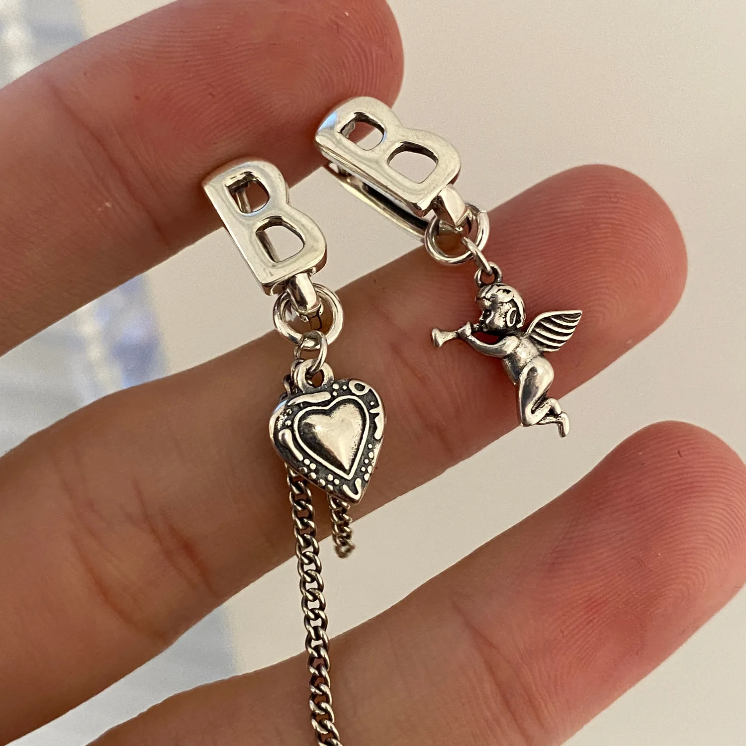 

FMILY Minimalist Angel Earrings Retro 925 Sterling Silver New Asymmetric Tassel Hip Hop Punk Jewelry for Girlfriend Gifts
