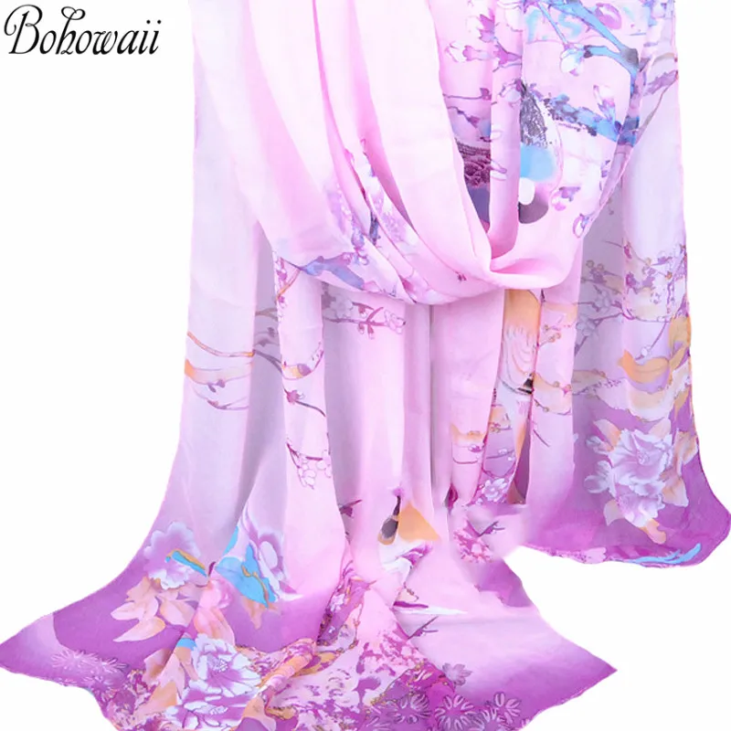 

BOHOWAII Chiffon Scarf Lightweight Soft Long Shwal Head Wrap Sunscreen Pashmina Printing Floral Echarpe Scarves for Ladies