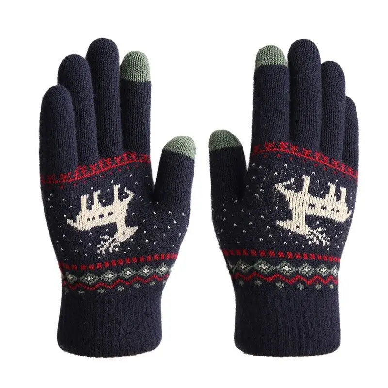 

2022 Autumn Winter Women's Gloves Cartoon Deer Wool Touch Screen Cold Gloves Unisex Knitted Double Thicken Warm Driving Gloves