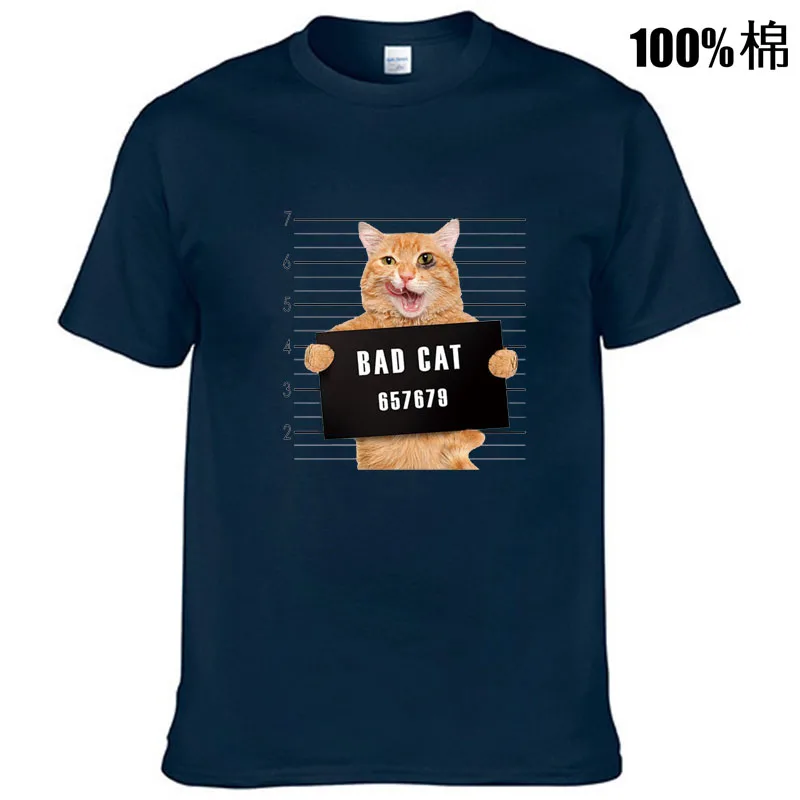 Men's high quality t-shirt 100% cotton Funny criminal cat pattern printed casual cool o-neck t shirt loose male tees tops