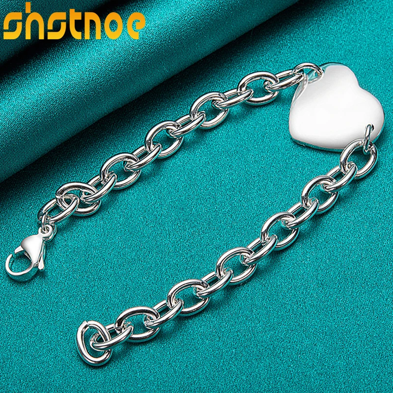 

925 Sterling Silver Heart Pendant Chain Bracelet For Women Party Engagement Wedding Valentines Gift Fashion Charm Jewelry