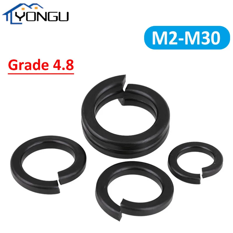 

2-500Pcs Black Grade 4.8 Steel Split Single Lock Washers locking Elastic Gasket M2 M2.5 M3 M4 M5 M6 M8 M10 M12 M16 M20-M30