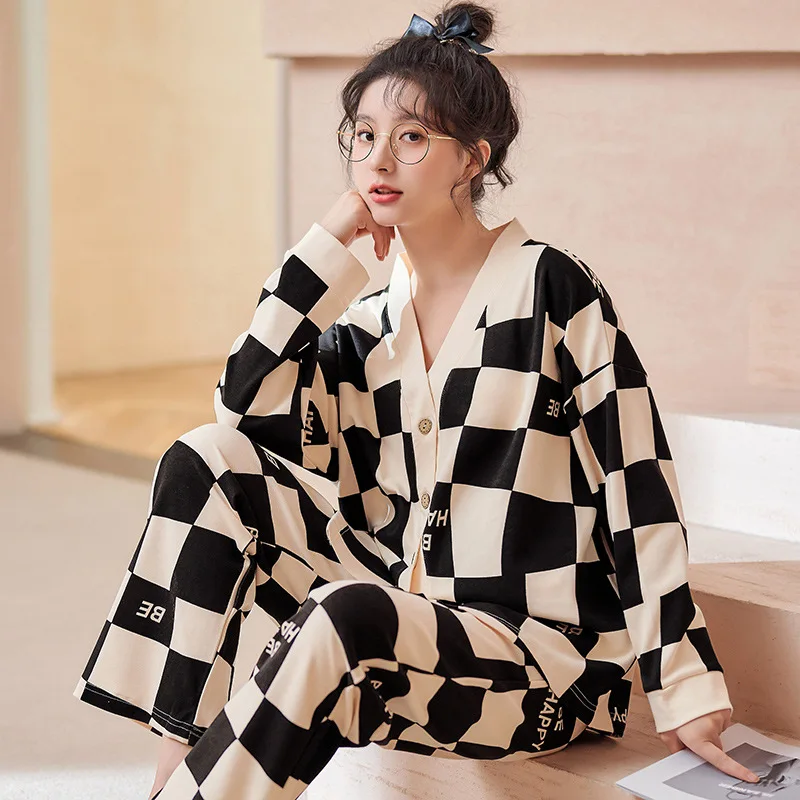 Spring and Autumn New Women's Pajamas Homewear Set of Girls Leisure Ins Wind Fashion Long-Sleeved Long Pants