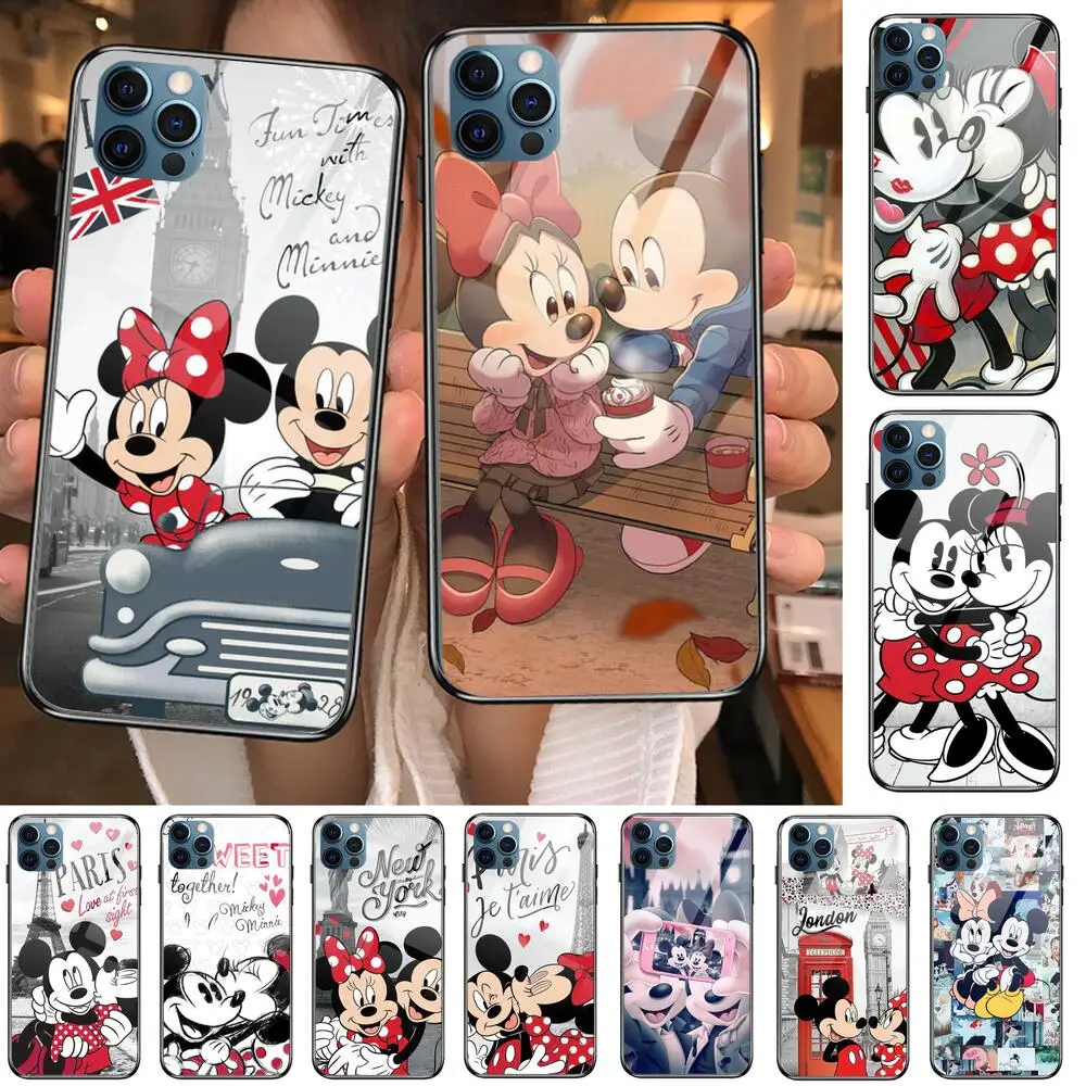 

Mickey and Minnie Glass Case For iphone 13 12 11 Pro Max 12Pro XS Max XR X 7 8 Plus SE 2020 mini Case Tempered Back Cover