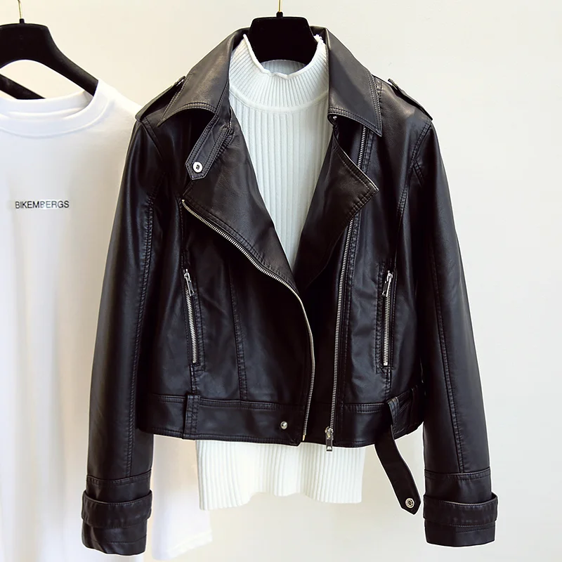 

Women Faux Leather Jacket Spring Autumn New Lapel Long Sleeve Short Biker Jacket Female Clothes Streetwear 2022 Jaqueta Feminina