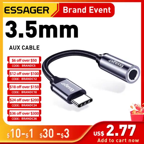 Адаптер для наушников Essager с разъемом USB Type-c на 3,5 мм, аудиокабель Aux 3,5 мм для Huawei P30 P20 Pro Xiaomi Mi 9 8 Oneplus 7 7t