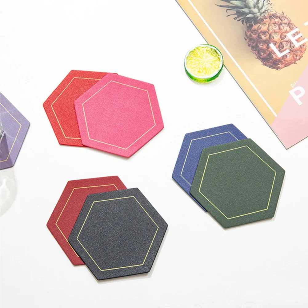 

PU Leather Coaster Coffee Drink Cup Mat Easy to Clean Round Tea Pad Table Pad Tableware Heat Resistant Placemats