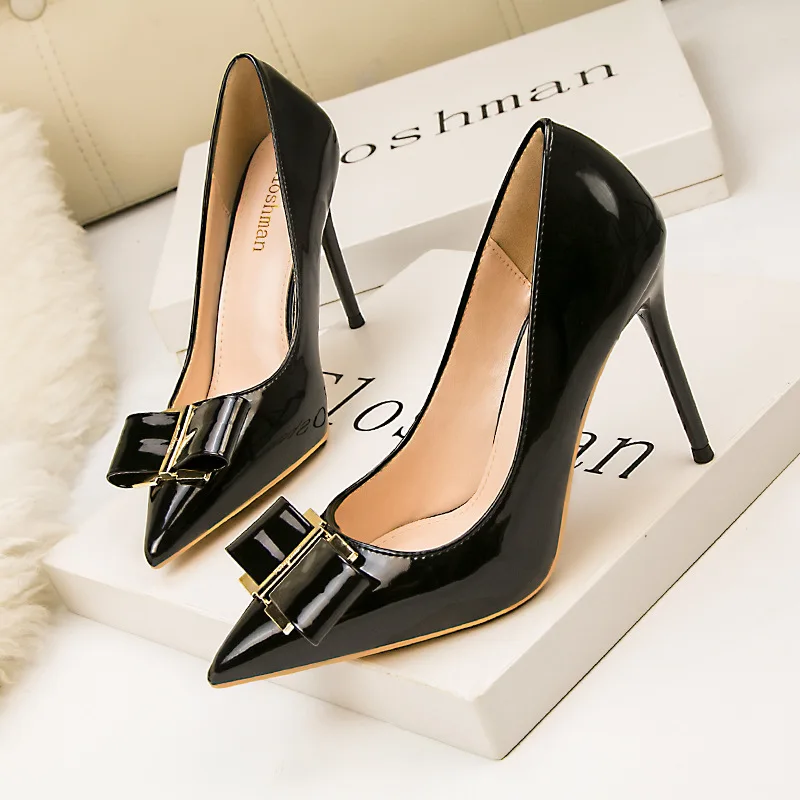 Women's Summer Simple Stiletto Heel High Shoes Fashion Shallow Mouth Pointed Toe Sandals Sexy Party Skinny Slip Bow Pumps Heel