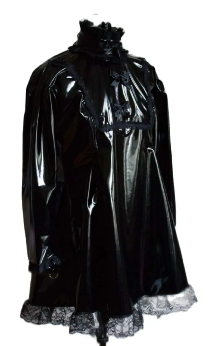 Разноцветная юбка из ПВХ средней длины с длинным рукавом кружевной воротник