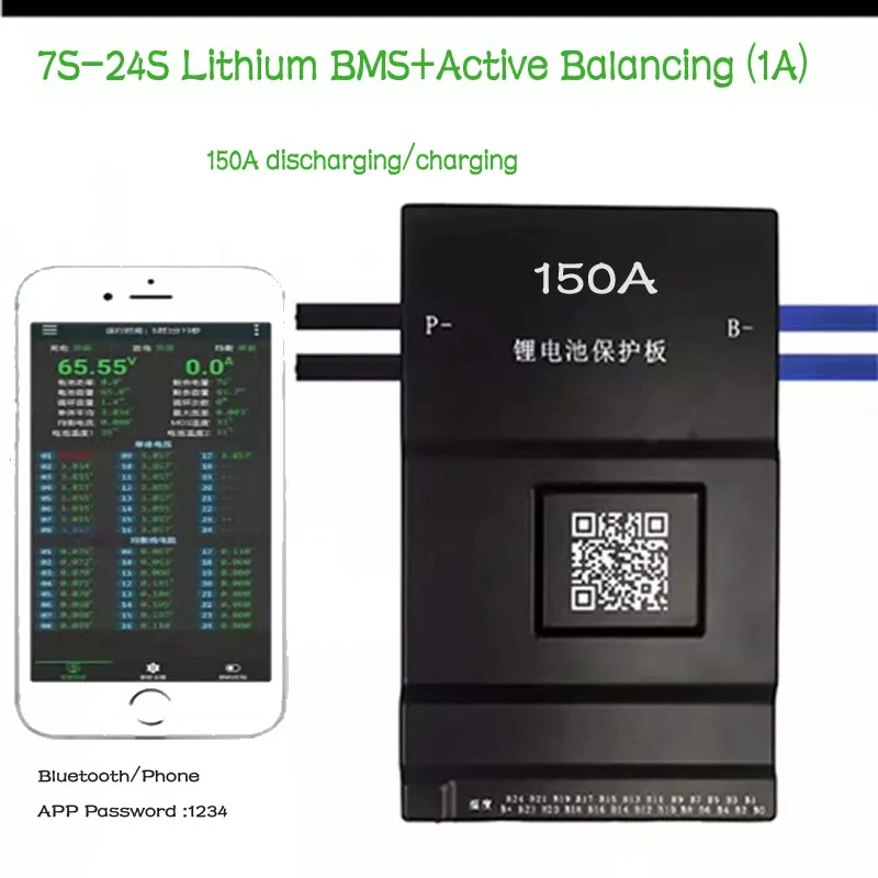 

JK BMS Lithium 3.7V 7S 10S 13S 14S 16S 17S 20S 21S 23S 24S Active Balancing 1000mA Bluetooth RS485 CAN Discharge 150A Peak 300A