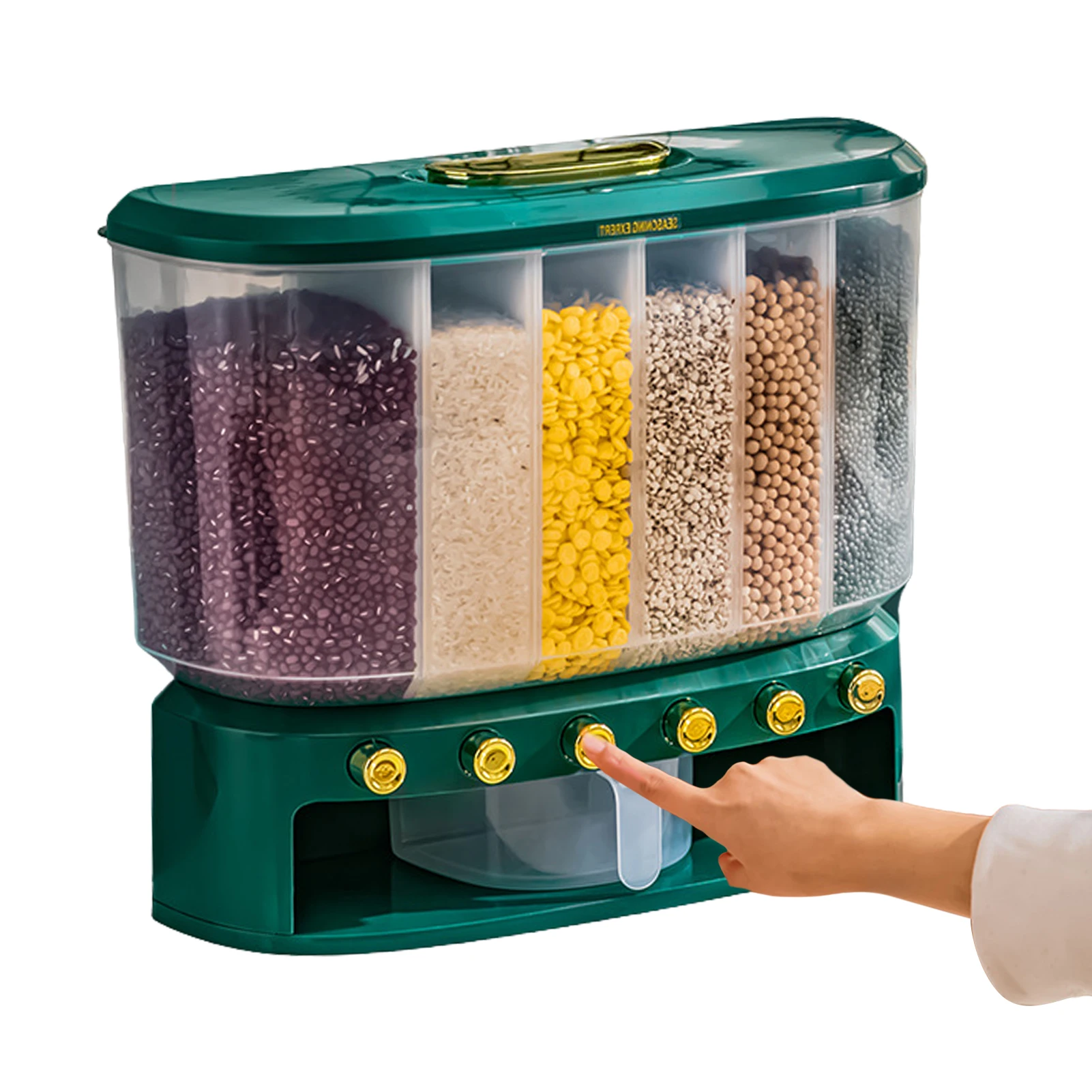 

Диспенсер для сладостей, машина для хранения хлопковых контейнеров, герметичный легкий пресс, 6-сеточный дозатор риса, зернистое ведро, Кухо...