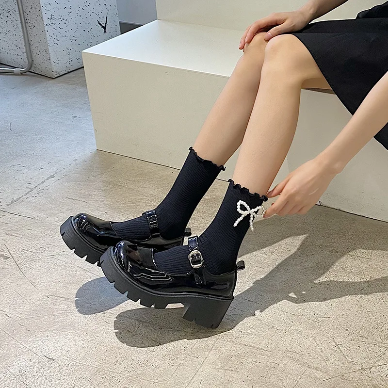 

Girl's Pearl Butterfly-knot Socks Women's Middle Tube Socks Cute Lace Cotton Lolita Stockings Sweet Lovely Female Socks