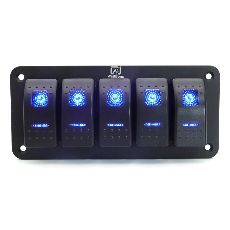 

5 Gang Rocker Switch Panel 5Pin ON/OFF Lights With Icon Sticker For Car Truck Marine Ship IP65 Waterproof Rating