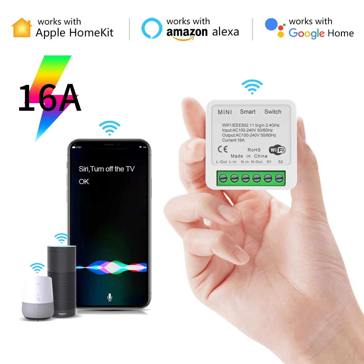 

DIY Automation Module Apple Homekit Smart WiFi Switch Relay Breaker Module 16A Siri Voice Control Work With Alexa Google Home