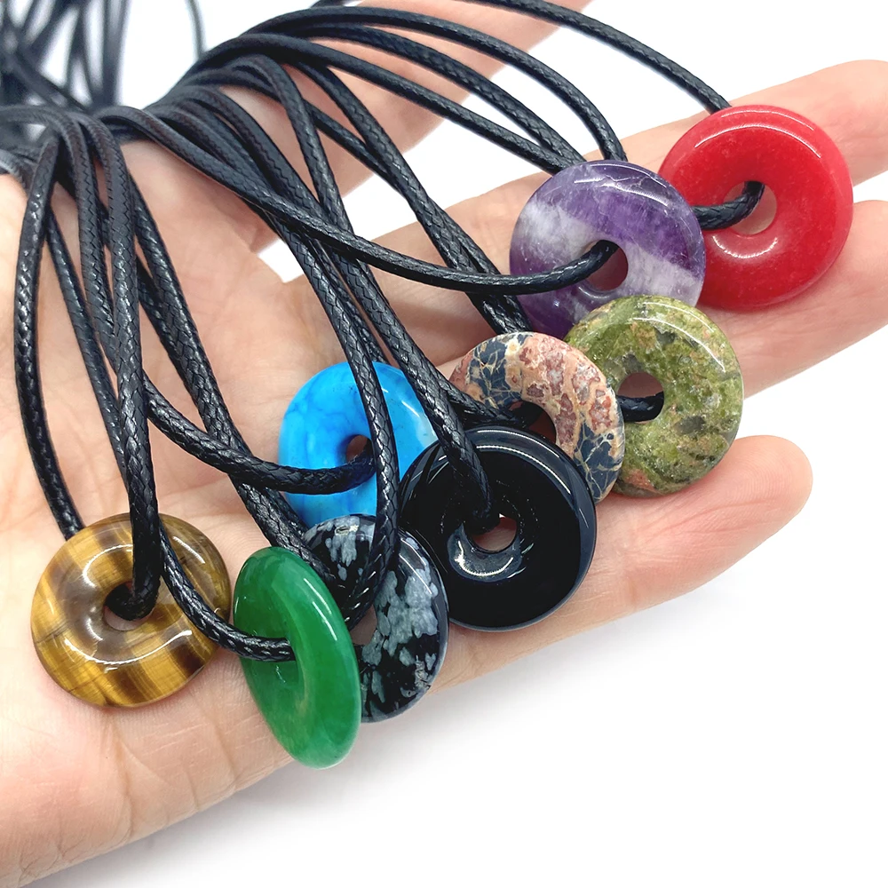 Натуральный камень аметист обсидиан кулон в виде пончика 20x5 мм амулет счастливая