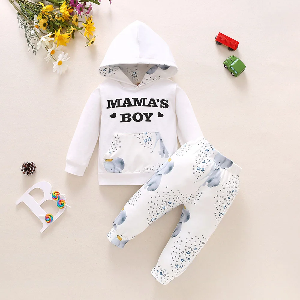 In Winter 2022, The New Baby Hooded Pure Cotton Sweater Set, With Letters and Stars, is Suitable for Boys Aged 0-18 Months