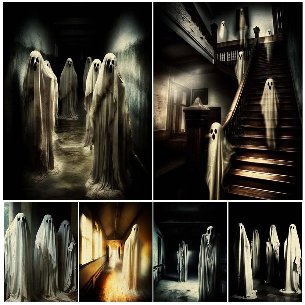 

The Ghosts Of The Haunted House Vintage Wall Art Canvas Painting Ghosts Phantom Witchcraft Art Poster Print Home Decor Unframed