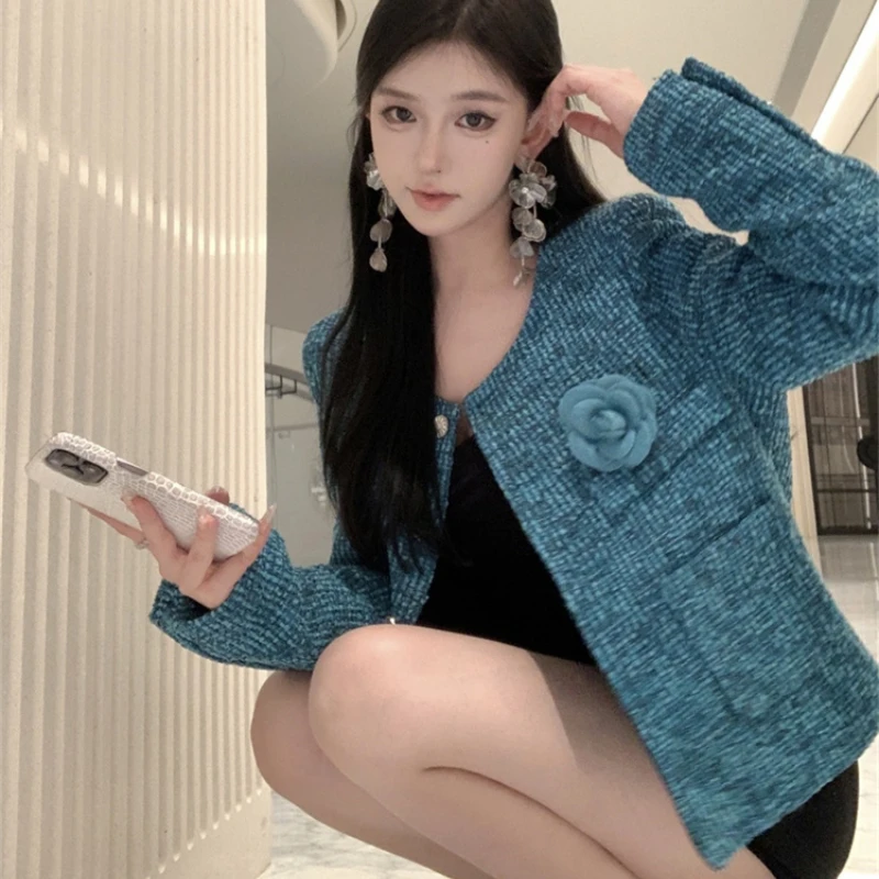 Элегантный твидовый жакет во французском стиле для женщин винтажное грубо