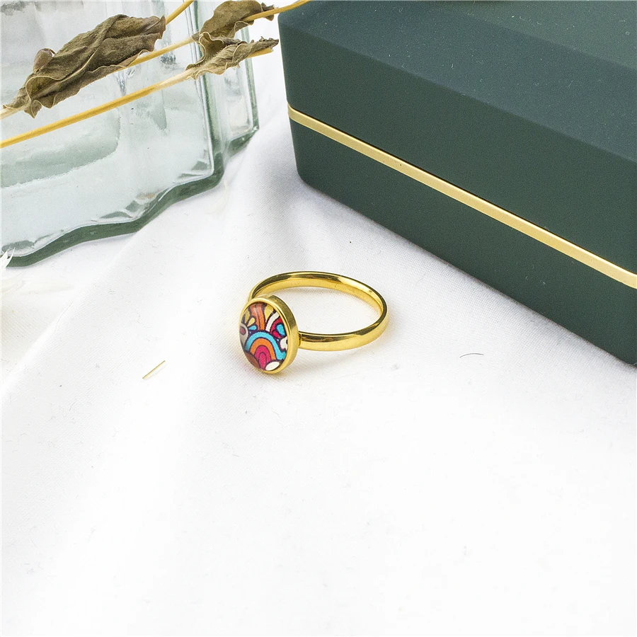 Дешевые стеклянные кольца с цветочным узором для женщин уникальные ювелирные