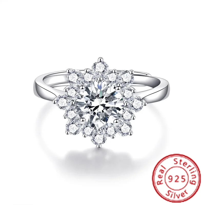 

925 Sterling Silver Sunflower Ring Mosang Diamond Open Heart Adjustable Opening Ring Super Sparkling Diamond Girls' Advanced