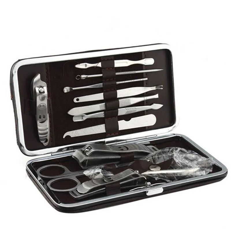 

12pcs Portable Manicure Set Pedicure Scissor Tweezer Knife Ear Pick Utility Nail Clipper Kit Stainless Steel Nail Care Tool Sets