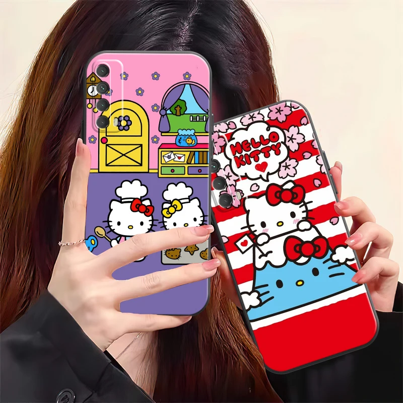 

Милый чехол Hello Kitty для телефона Huawei Honor 10 V10 10i 10 Lite 20 V20 20i 20 Lite 30S 30 Lite Pro, жидкий силиконовый черный мягкий