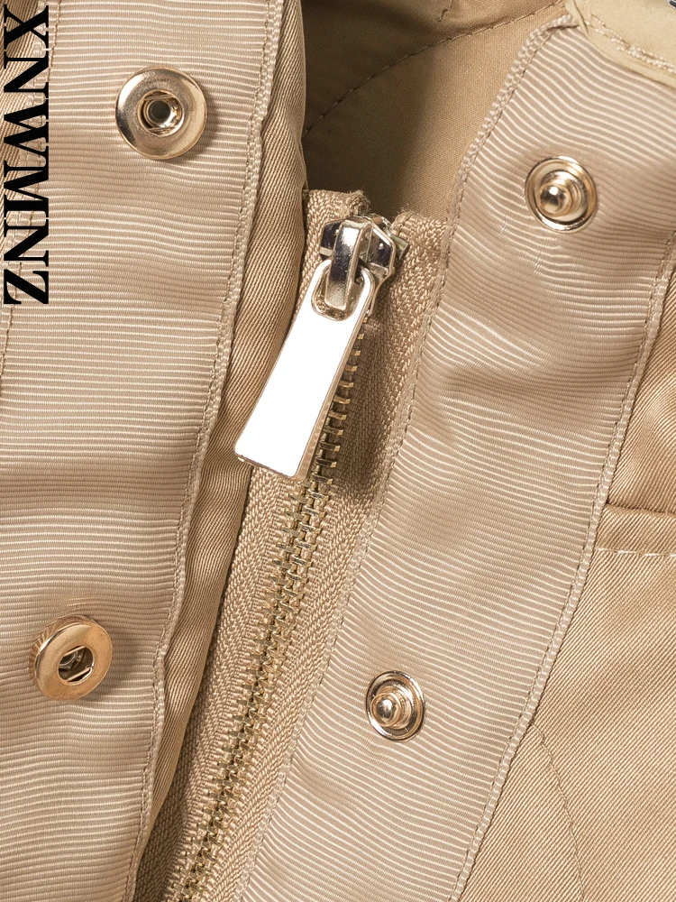 XNWMNZ Women Fashion Autumn Winter Warm Khaki Hood Parkas Padded Jacket Pockets Female Warm Long Coat