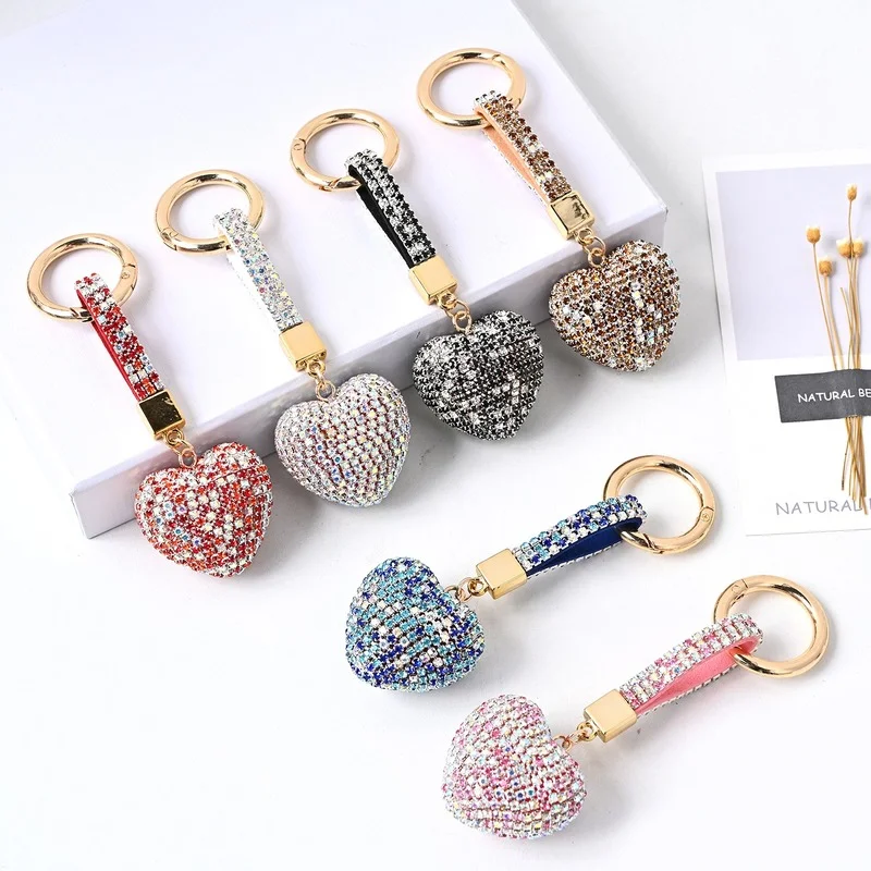 

Love Peach Heart Rhinestone Crystal Alloy Keychains Women Car Bag Cellphone Key Shining Pendant Ornament Gifts