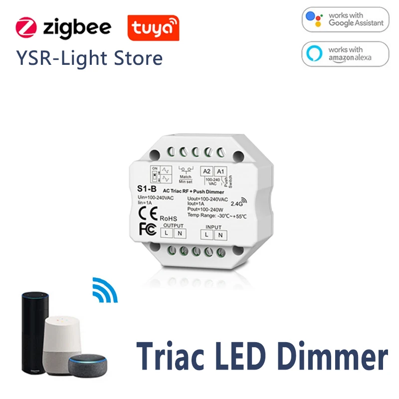 

1/2/3/4Pcs Tuya Zigbee Triac LED Dimmer S1-B WT WZ AC110-240V Push Switch Wireless RF Dimmable Remote Control for LED Bulb Light