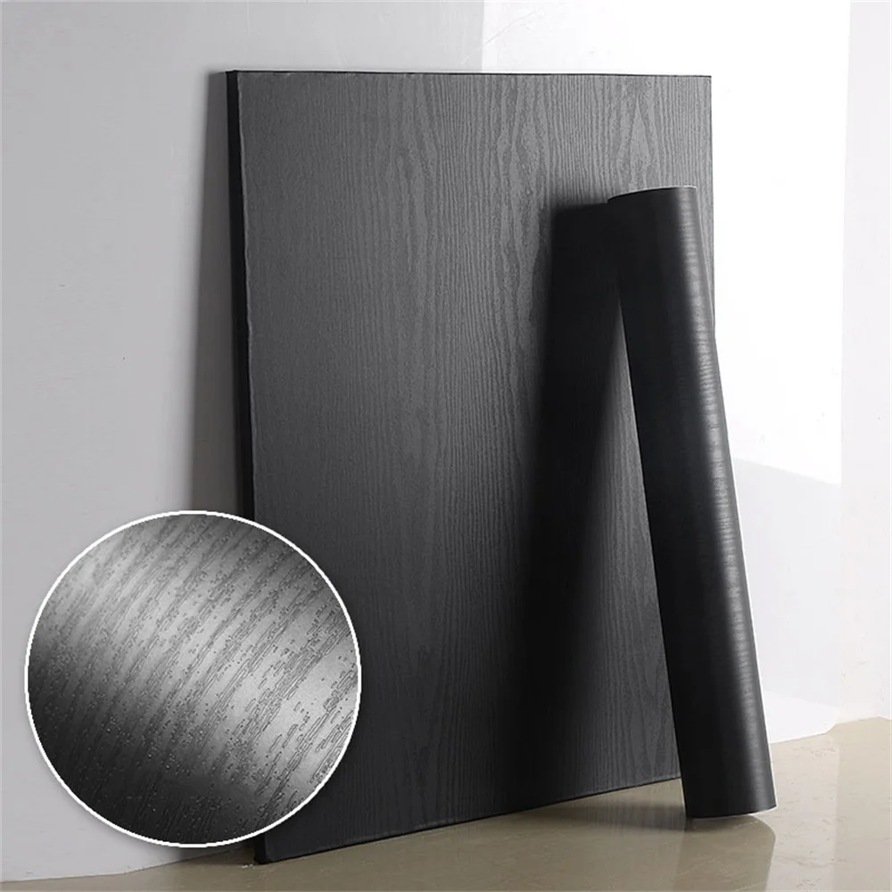 

2M/3M/6M Black Wood Grain Self Adhesive Wallpaper Mural Waterproof PVC Vinyl Kitchen Cabinet Furniture Door Renovation