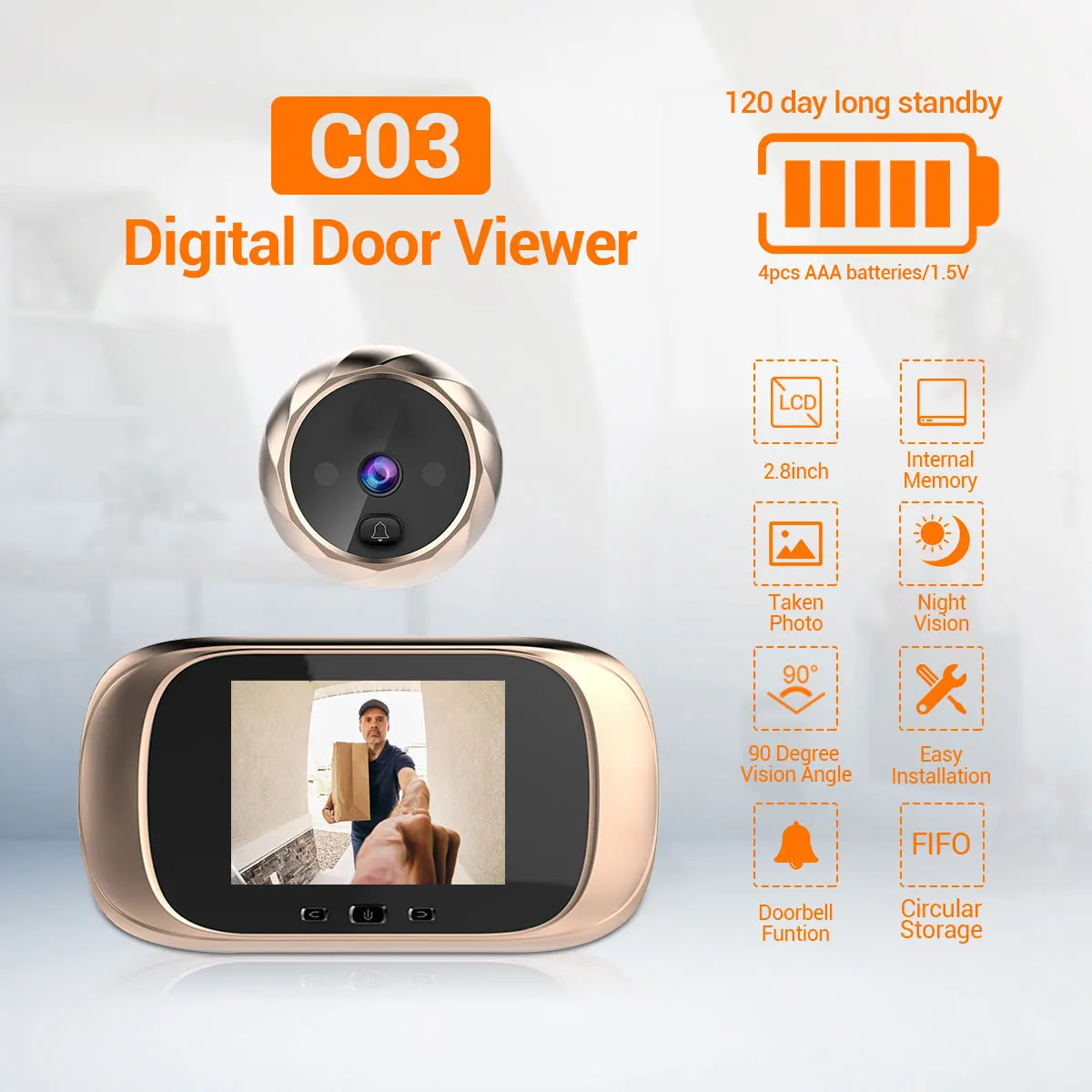 2.8Inch LCD Display  Take Photo and  Video Door Phone Long Time Standby HD Visual Doorbell Peephole Viewer enlarge