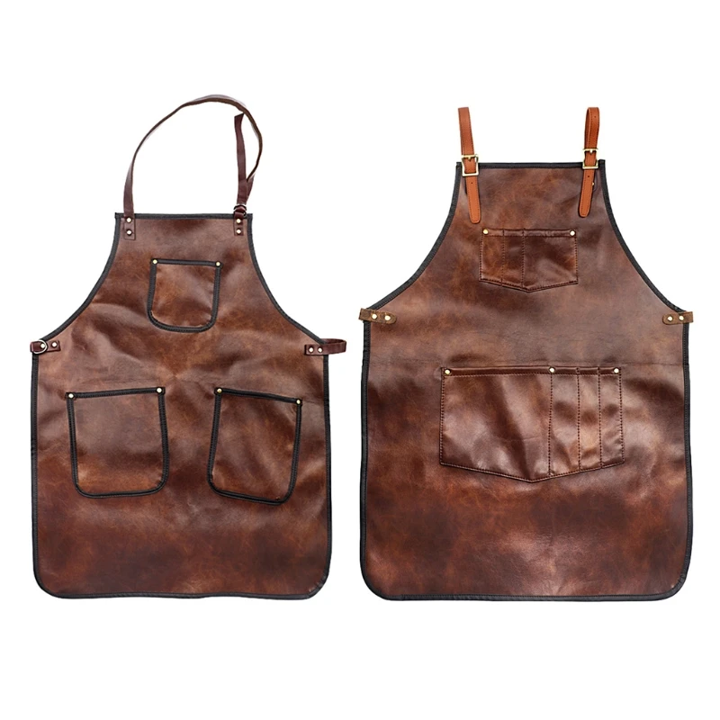 

Professional Faux Leather Hairdresser Barber Apron Adjustable Cross-Back Strap Multi Pockets Waterproof Bib Drop Shipping