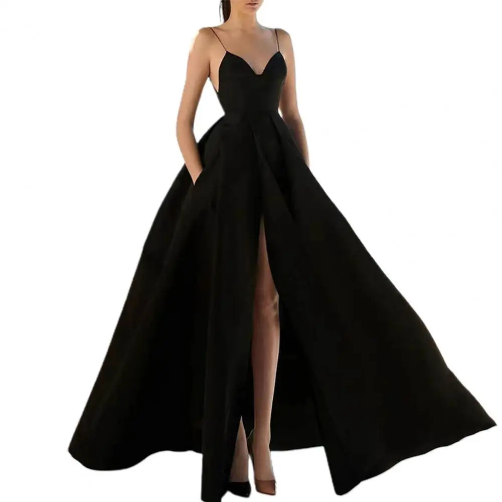 

Модное однотонное платье на бретельках, длинное платье, быстросохнущее, удобное в носке