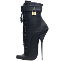 sexy ankle boots 7 super high heel pointed toe ballet style lace up lockable straps boots