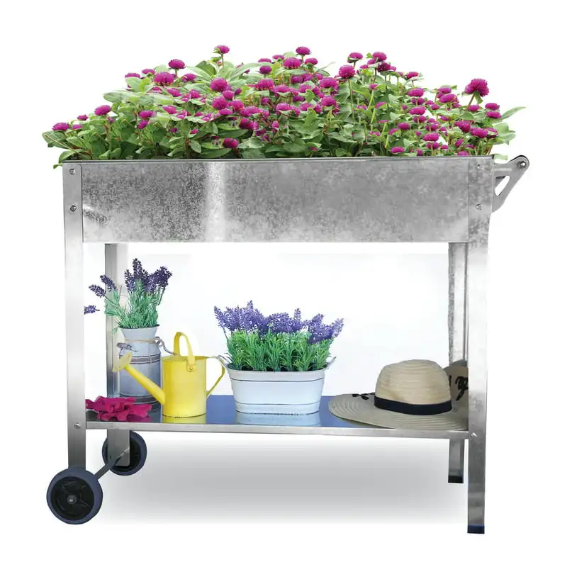 

Garden Planter Cart w/ Legs | Galvanized Steel 41" X 16"(Bed) 32"(Tall)