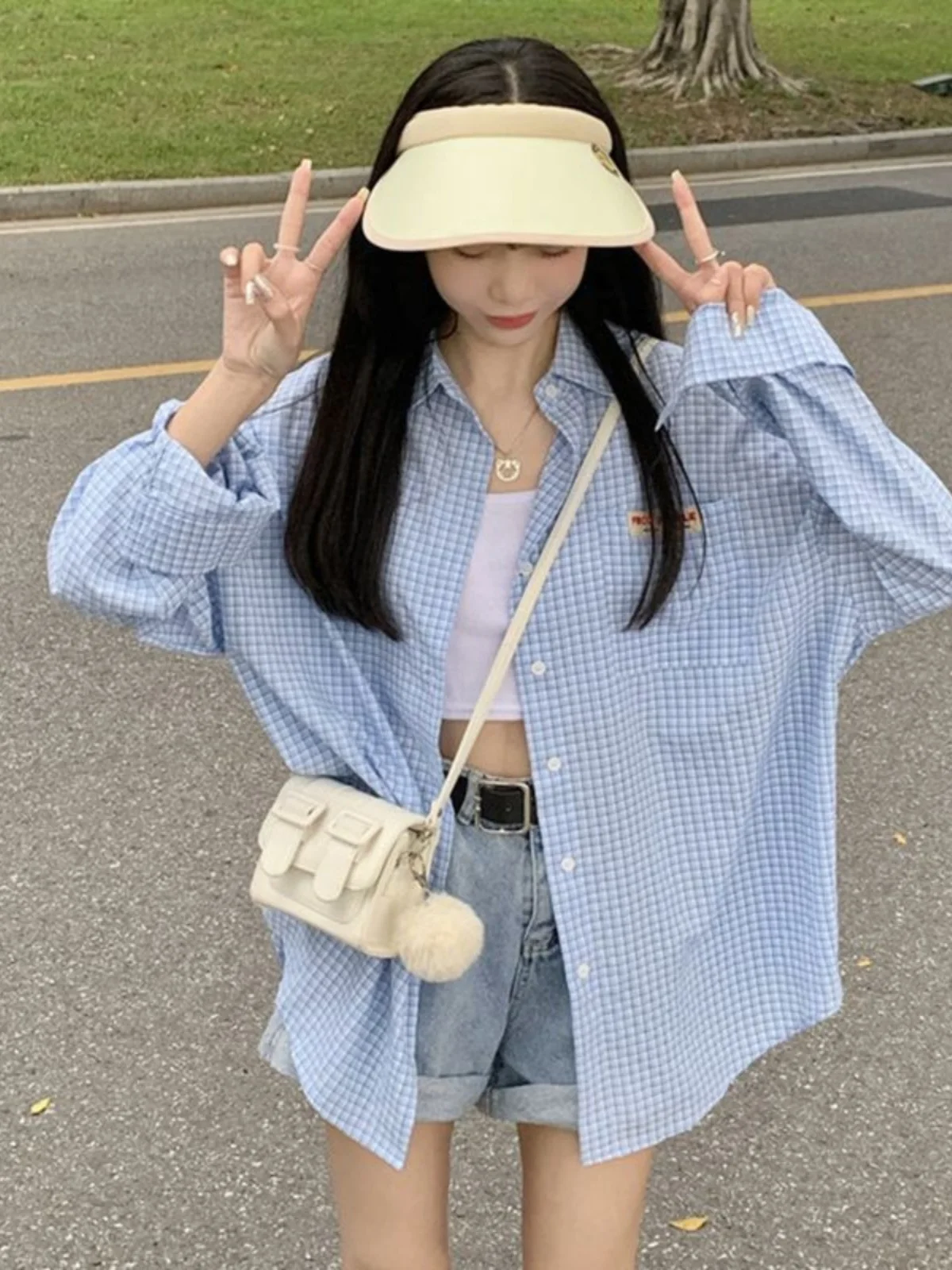 Japan fashion Blue Plaid Shirts Women 2024 New Loose Lazy Chic Korean Sle Design Sense Sun Protection Shirt