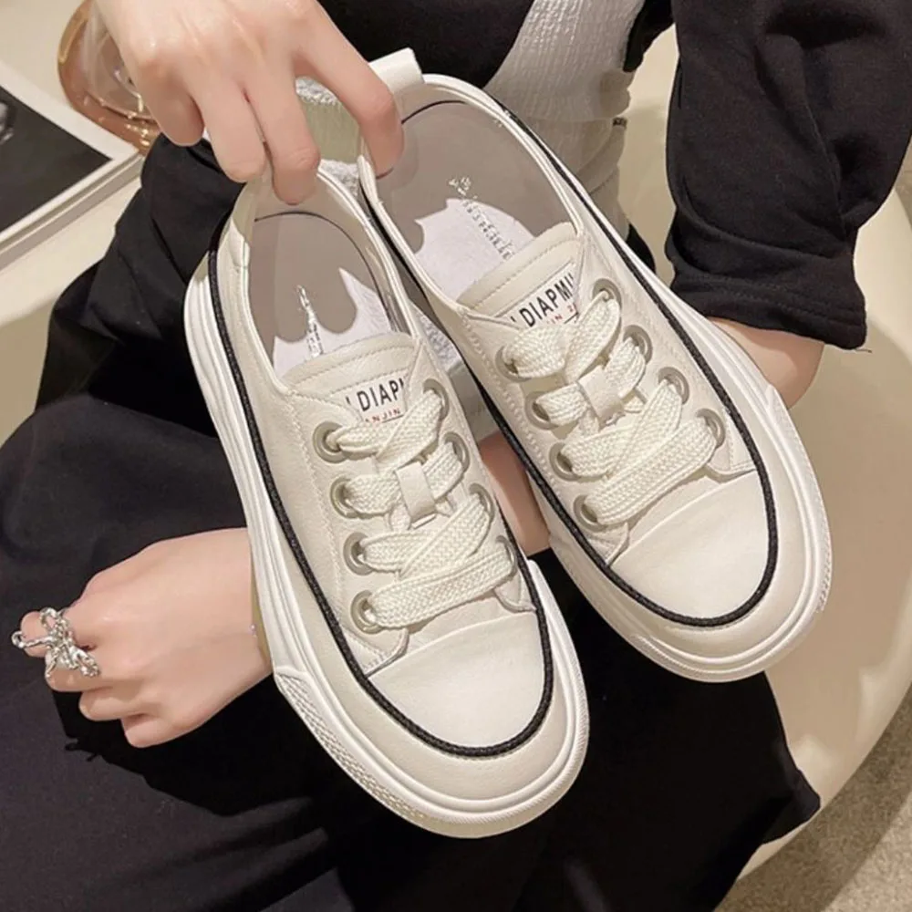 

Дизайнерские Роскошные женские туфли на платформе, натуральная кожа, плоская подошва, белые мягкие Повседневные Дышащие Спортивные кроссо...