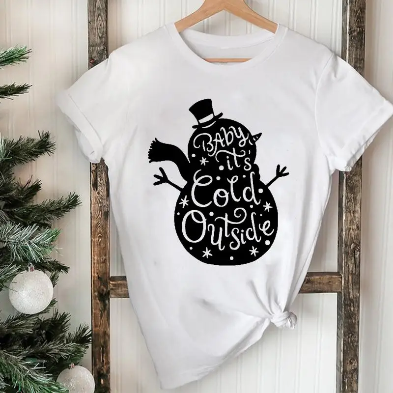 

Women Graphic Tees Snowman Letter 2022 Cute Merry Christmas New Year Holiday Fashion Tshirt Nice Ladies Top Vacation T T-shirt