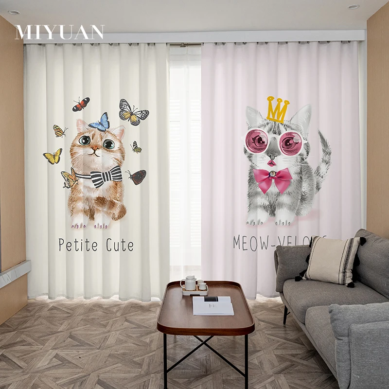 Custom Home Living Room Shading Decorative Curtain Textile Decoration Bedroom Curtains Cat Pattern 3D Digital Printing |