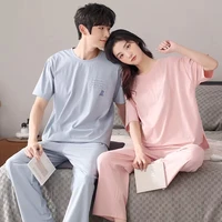 yasuk 2022 spring fashion womens casual lovely soft cotton sleepwear homewear couple pajamas set with pants solid print
