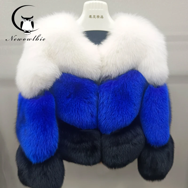 100% natural fox fur women's new color-blocking fashion real fur coat jacket thermal insulation high-quality real fur coat