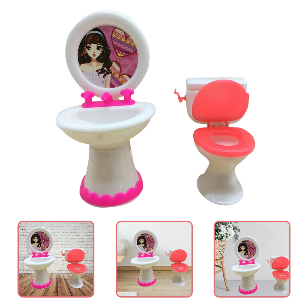 

Plastic Sink Wash Basin Toilet Miniature Seat Toys House Bathroom Furniture Accessories Dollhouse Insulating mat heat resistant