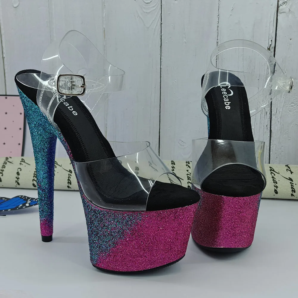 Leecabe Colorful glitter 17CM/7Inch Women's Platform Sandals  party High Heels Shoes Pole Dancing Shoes