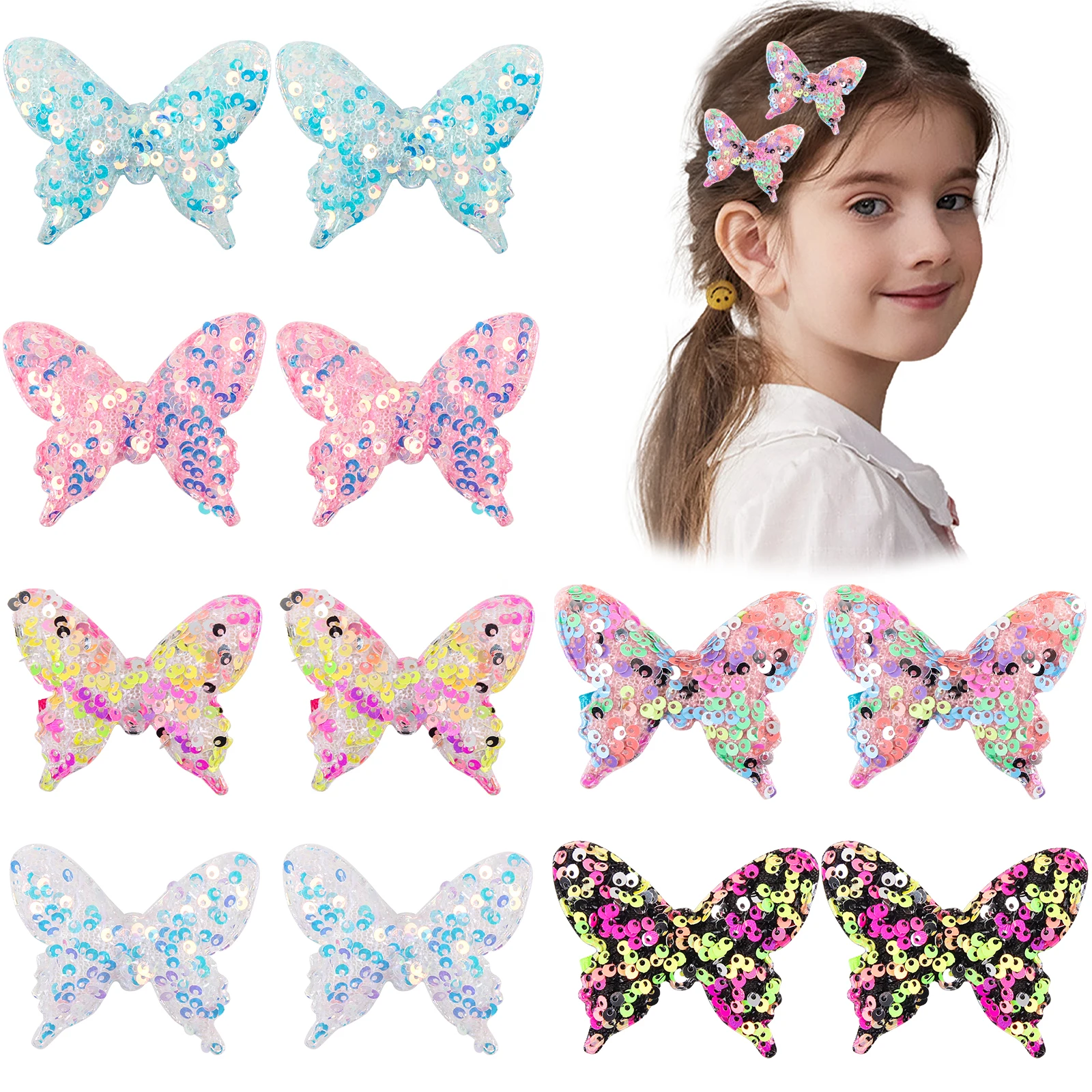 

12 Pc/set Fashion Mini Sequins Colorful Butterfly Hair Clips Shiny Handmade Kids Headwear Hairpin Hair Accessories Ornaments